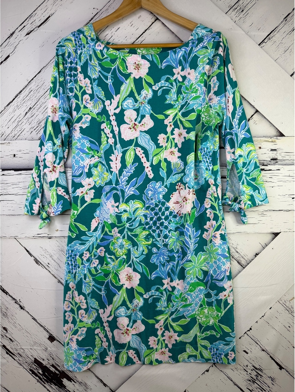 Lilly Pulitzer Lidia 3/4 Sleeve Boatneck Dress Multi Hot On The Vine Women LG